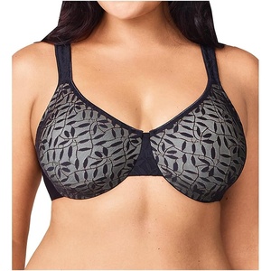 image:imageOlga Womens Sheer Leaves Minimizer BraRich BlackGray Contrast